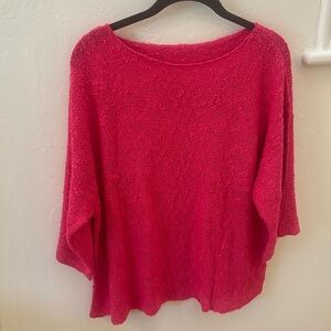 Lightweight Loose Hot Pink Boat Neck 3/4 Sleeve Sweater Top Size M